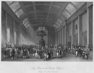 Dlouhý pokoj na celnici. Platba celnice, c1841