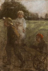 Děti s korouhví (pastel)
