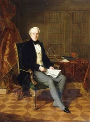 Portrét Henryho Pelhama-Clintona, K.G., 4. vévody z Newcastlu, držícího dokument, ve své pracovně, 1850