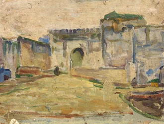 Street Scene, Tanger Crenelated Architecture, ca. 1910.