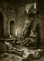 Útěk Ralpha Flambarda z Toweru, ilustrace z „Hutchinsonových dějin britského národa“, kolem 1920