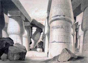 Interiér Velké síně Karnacu, Egypt, 1845