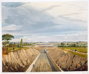 „Nedaleko Liverpoolu, při pohledu na Manchester“, Liverpool a Manchesterská železnice, 1833