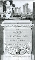 Titulní strana knihy „Historie úpadku a pádu Římské říše“, od Edwarda Gibbona, svazek 1, 1808
