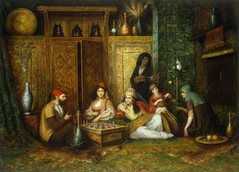 Šachová hra (olej na plátně)