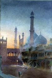 Pohled na Jama Masjid, Staré Dillí (akvarel na papíře)