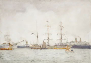 Lodě v přístavu, kolem roku 1919