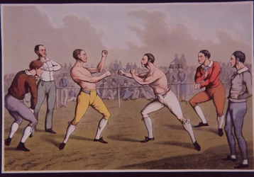 Barefist prizefight (color litho)