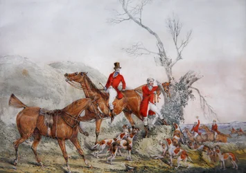 Treeing the Fox, cca 1830 (tužka a akvarel na papíře)
