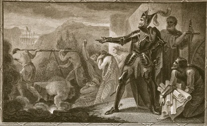 Edward I. odstraňuje kámen z Scone, vyryl Neagle, ilustrace z 