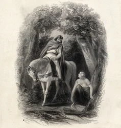 Král Cormac († 1138) a Fair Eithne, vyrytý J. Rogersem, z „Dějiny Irska“ od T. Wrighta, 1855