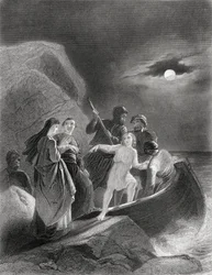 Útěk Geralda Fitzgeralda z Irska v roce 1539, z knihy "The History of Ireland" od Thomase Wrighta, vydané kolem roku 1854.