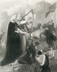 Zdění New Ross, hrabství Wexford, Irsko v roce 1798, z „Historie Irska“ od Thomase Wrighta, publikované kolem roku 1854 (rytina)