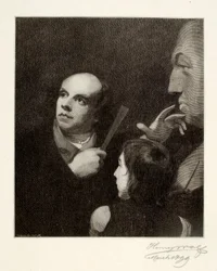 John Flaxman modeluje bustu Williama Hayleyho