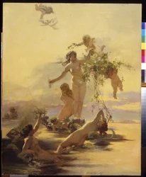 Najády (najády). Obraz Henryka Sieliradzkiho (1843-1902), olej na plátně. polské umění