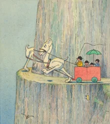 Postavy stoupající po útesové cestě, kolem roku 1910
