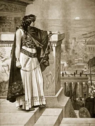 Zenobiin poslední pohled na Palmýru, ilustrace z „Hutchinsonových dějin národů“, 1915