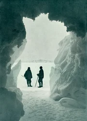 Ledová jeskyně - Stanový ostrov v dálce Kapitán Scott a Wright, c1911, 1913