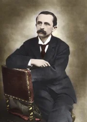 Portrét J.M.Barrieho fotografovaný Barraudem v roce 1893 - James Matthew Barrie (1860-1937), skotský spisovatel, tvůrce Peter Pan - Barevná fotografie.