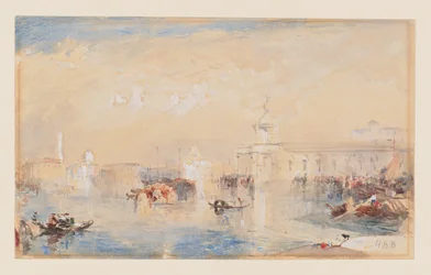 Krajina podle Turnerova „Dogana, San Giorgio, Citella, ze kroků Evropy“ (akvarel, tělová barva a tužka na papíře)