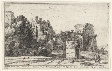 Pohled na lázně Caracalla Parte delle terme Antoniano (název na předmětu) Titulní strana a dvanáct pohledů na Řím a jeho okolí (název série) Diverse veuës dedans et dehors de Rome (název série)