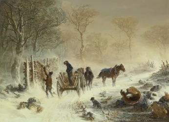 Nakládání dřeva do sněhu, 1858
