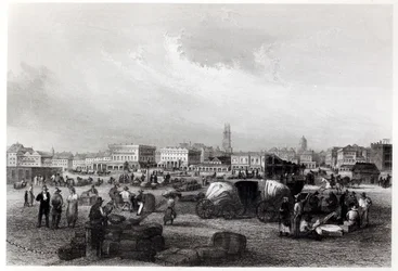 Am Kai Levee v New Orleans, cca 1840 (černobílá fotografie)