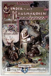 Dětské a domácí pohádky, 1812: pohádky bratří Grimmů. Obálka Hermanna Vogela z roku 1894 zobrazující Sněhurku.