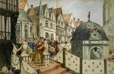Královský průvod v ulicích Paříže u příležitosti svatby, 18. srpna