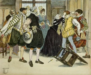 Atentát Jeana Châtela (1575-1594) 27. prosince 1594, který během královské audience vstoupil do hôtel Gabrielle d