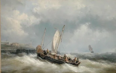 Lugger vstupující do přístavu v bouři (olej na plátně)