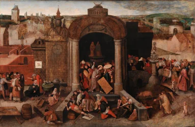 Kristus vyhání obchodníky z chrámu, kolem 1570-5 (olej na panelu)