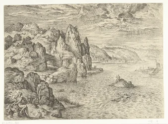Pobřežní krajina s Hero a Leander Hrdina a Leander Krajiny s biblickými a mytologickými scénami (název série)