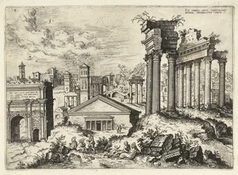 Pohled na Forum Romanum z Kapitolu Ex variis, apvd capitolvm rvinis (...) (název na objektu) Římské ruiny (název série)