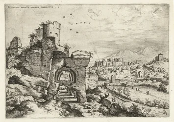 Pohled na Palatine Hill na lázně Caracalla Rvinarvm palatii maioris prospects 4 (název na objektu) Římské ruiny (název série)