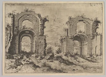Druhý pohled na Diocletianovy lázně, ze souboru římských ruin, 1550.