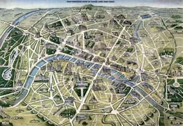 Mapa Paříže v období „Grands Travaux“ barona Georgese Haussmanna (1809-91), 1864