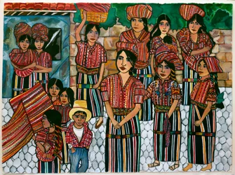 Guatemalské dívky, Solola, 2023 (akvarel na papíře)