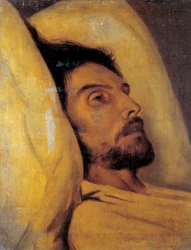 Portrét novináře Armanda Carela (1800-1836) na smrtelné posteli Obraz připisovaný Paulu Delaroche (1797-1856) Sun 19. století. 0,46x0,48 m Paříž, Musee Carnavalet