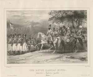 Princ, polní maršál Abbas Mirza 1789-1833 inspekce pěšího pluku, 1835