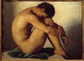 Studie nahého mladého muže, obraz Hippolyta Flandrina (1809-1864)