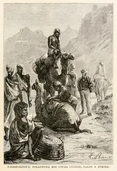 Passepartout se podle svého obvyklého zvyku vydává na procházku, z knihy Cesta kolem světa za osmdesát dní od Julese Verna (1828-1905), vyryl Adolphe François Pannemaker (1822-1900), 1873