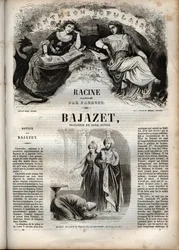 Tragédie Bajazet v pěti dějstvích od Jeana Racina rytina do „Oeuvres de Jean Racine““, ilustrovaná Pauquetem a upozornění Emile de La Bedolliere - 1851