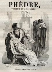 Phedre, od Jeana Racina (1639-1699 – rytina do „Díla Jeana Racina““, ilustrovaná Pauquetem a upozornění Emile de La Bedolliere – 1851