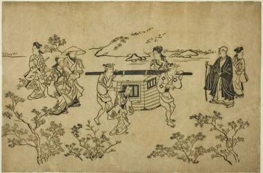 A Passing Palanquin, ze série „Scény prohlídek květin v Ueno (Ueno hanami no tei)“
