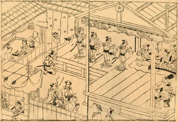Představení Kabuki v korytě řeky Shijo, 1658, 1924.