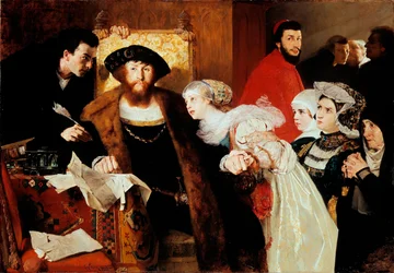 "Christian II Signing the Death Warrant of Torben Oxe in 1517" (Christian II Signing the Death Warrant of Torben Oxe in 1517) Obraz od Eilifa Peterssena (1852-1928) - 1876 - Olej na plátně - Velikost 141,5x200 cm Národní muzeum A