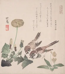 Spring Rain Collection Harusame shu, sv. 3: Vrabci a pampelišky, ca. 1820, ca. 1820.