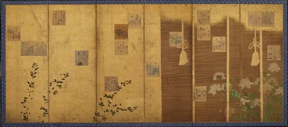 Skládací paravány s básněmi z antologie, Shin kokinshu, období Edo, c1624-1637.