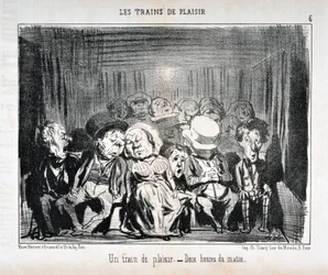 Umělecké dílo Honore Daumiera (1808-1879) Charivari pochází z roku 1852: Serie LES TRAINS DE PLAISIR - Vlak potěšení. - Dvě hodiny ráno. MUZEUM VÝTVARNÉHO UMĚNÍ - PALACE LONGCHAMP, MARSEILLE